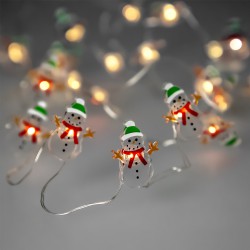 Guirnalda Luces Navidad A Pilas 20 Leds Muñecos de Nieve. Luz Calida Uso Interno IP20