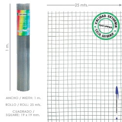 Malla Electrosoldada Galvanizada 19x19 / 100 cm. rollo 25 Metros Uso Domestico